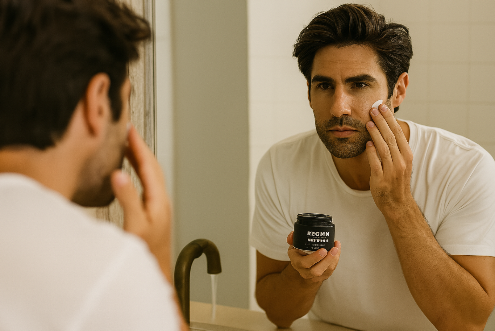 Man applying skincare